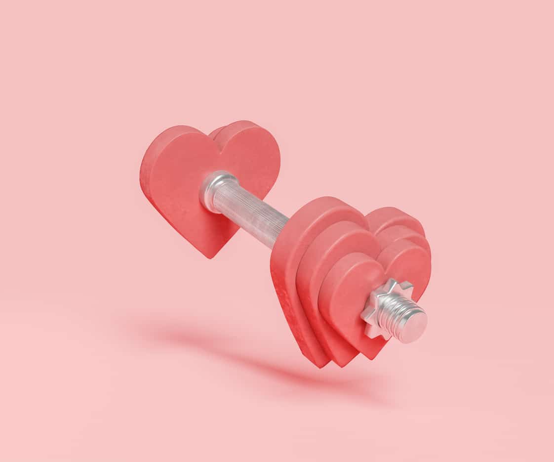 dumb bell with weights shaped like heart