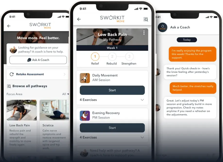 Sworkit Move app screens