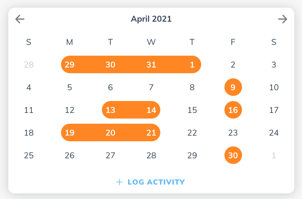 Um calendário indicando os dias de atividade é usado para a motivação do condicionamento físico.
